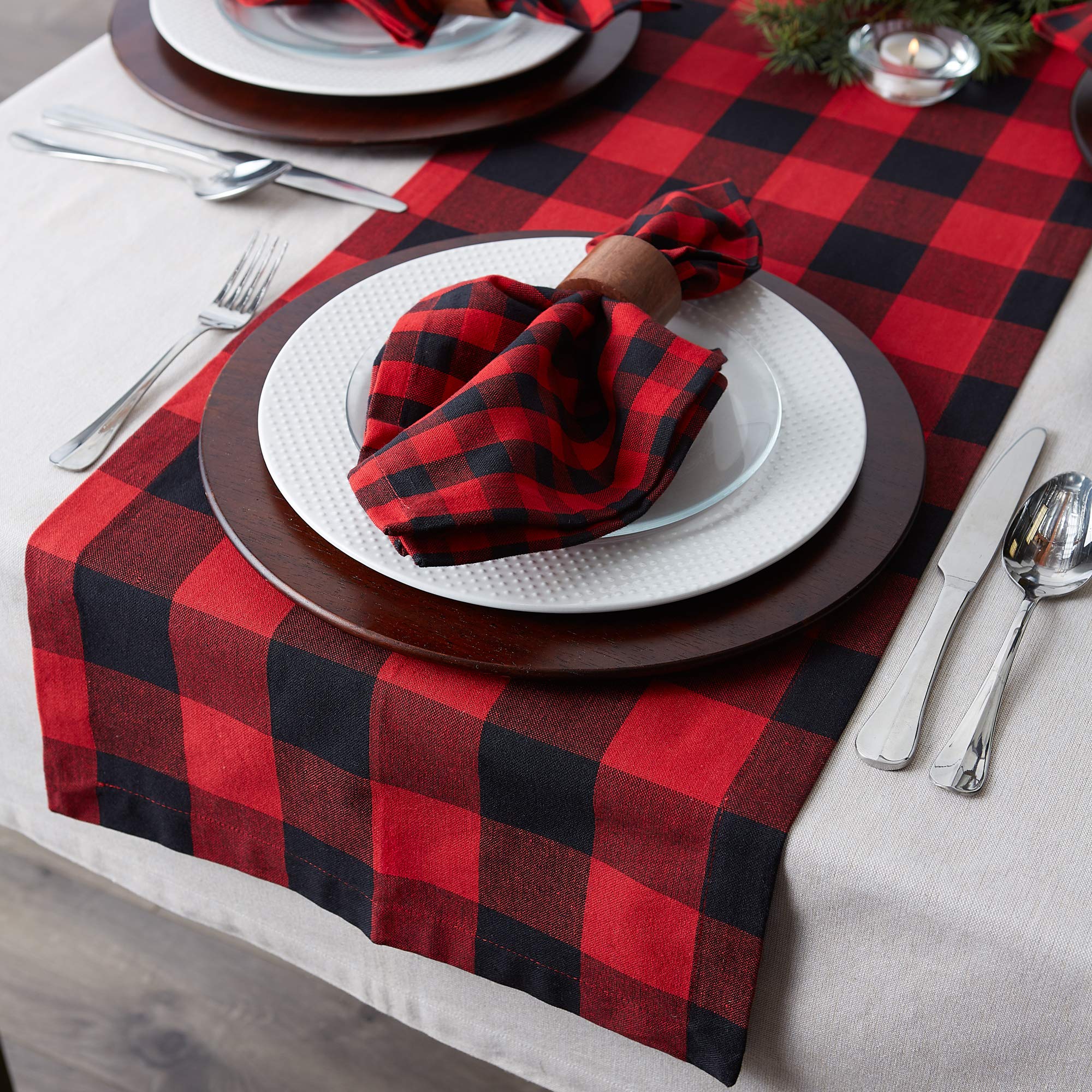 Dii Buffalo Check Collection, Classic Farmhouse Table Runner, 14X108, Red & Black