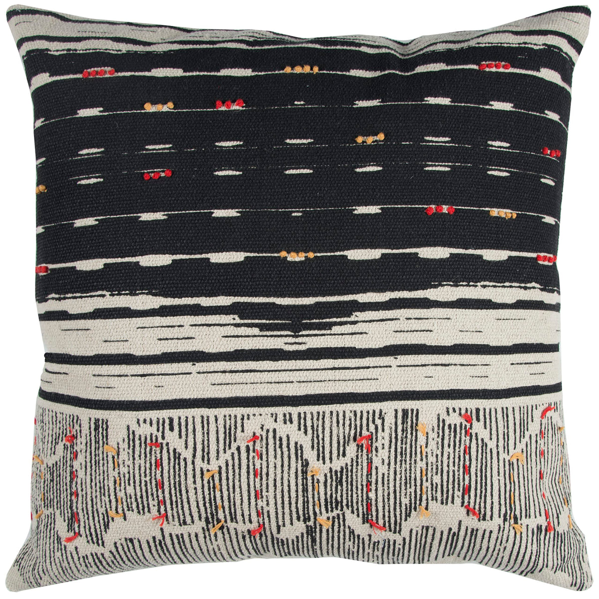 Rizzy Home | T12953 | 22"x22" Black/Gray/Red Stripe Decorative Pillow | Poly Fill
