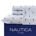 Nautica - King Sheet Set, Cotton Percale Bedding Set, Crisp & Cool, Lightweight & Breathable (Whale Stripe Blue, King)