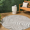 JONATHAN Y SCN103B-6R Maribo High-Low Abstract Groovy Striped Gray/Ivory 6 Round Indoor/Outdoor Area Rug, Pet Friendly, Non-She