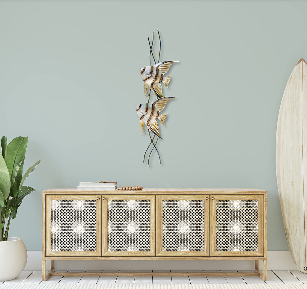 T.I. Design Angelfish Pair Vertical Facing Left Contemporary Coastal Metal Wall Decor