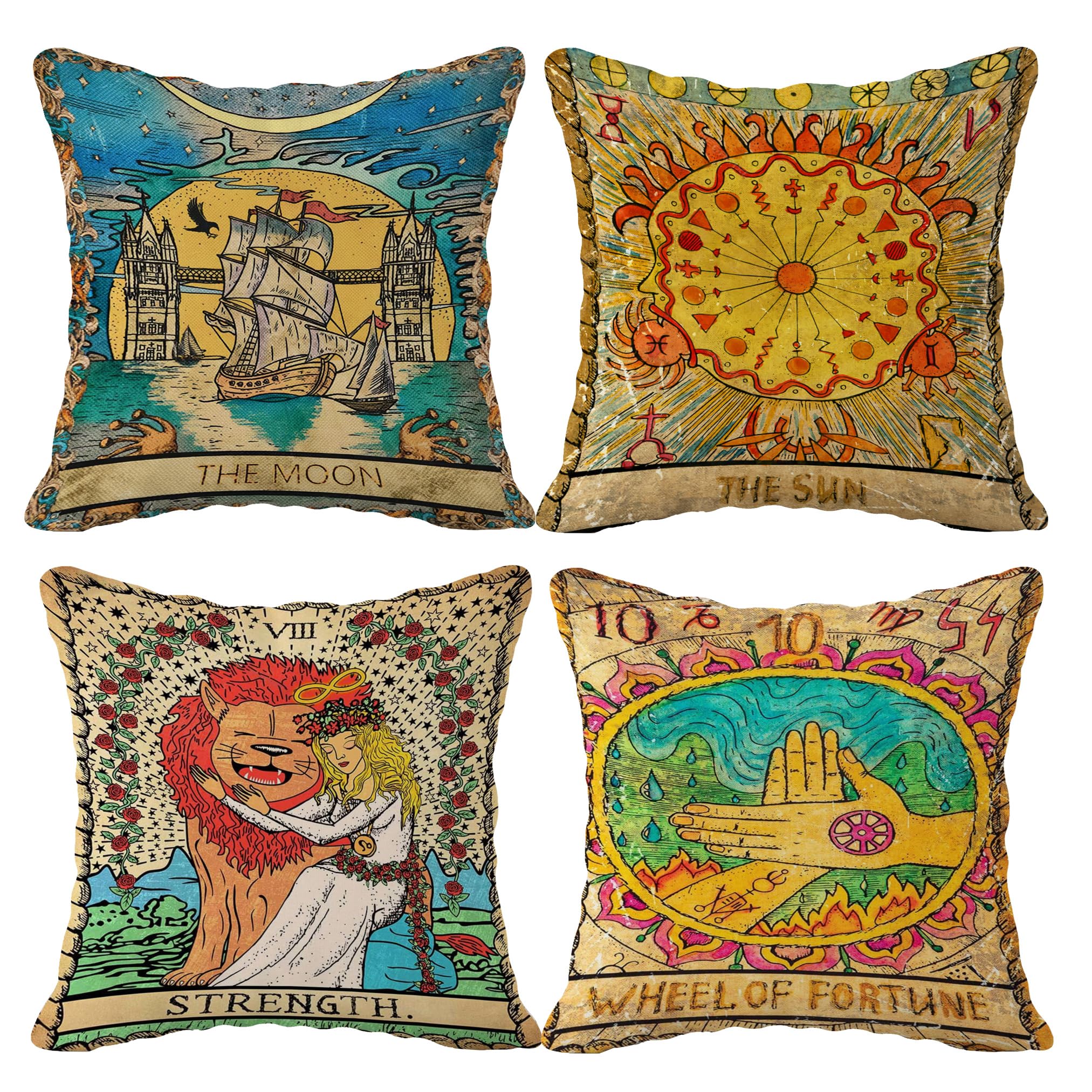 (Rb) Tarot The Moon Sun Flannel Throw Pillow Case, 18 X 18 Inch Set Of 4, Daughter Sister Astrology Tarot Lovers Gifts, Mom, Gif