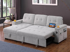 84W Gray Woven Fabric Reversible Sleeper Sectional Sofa