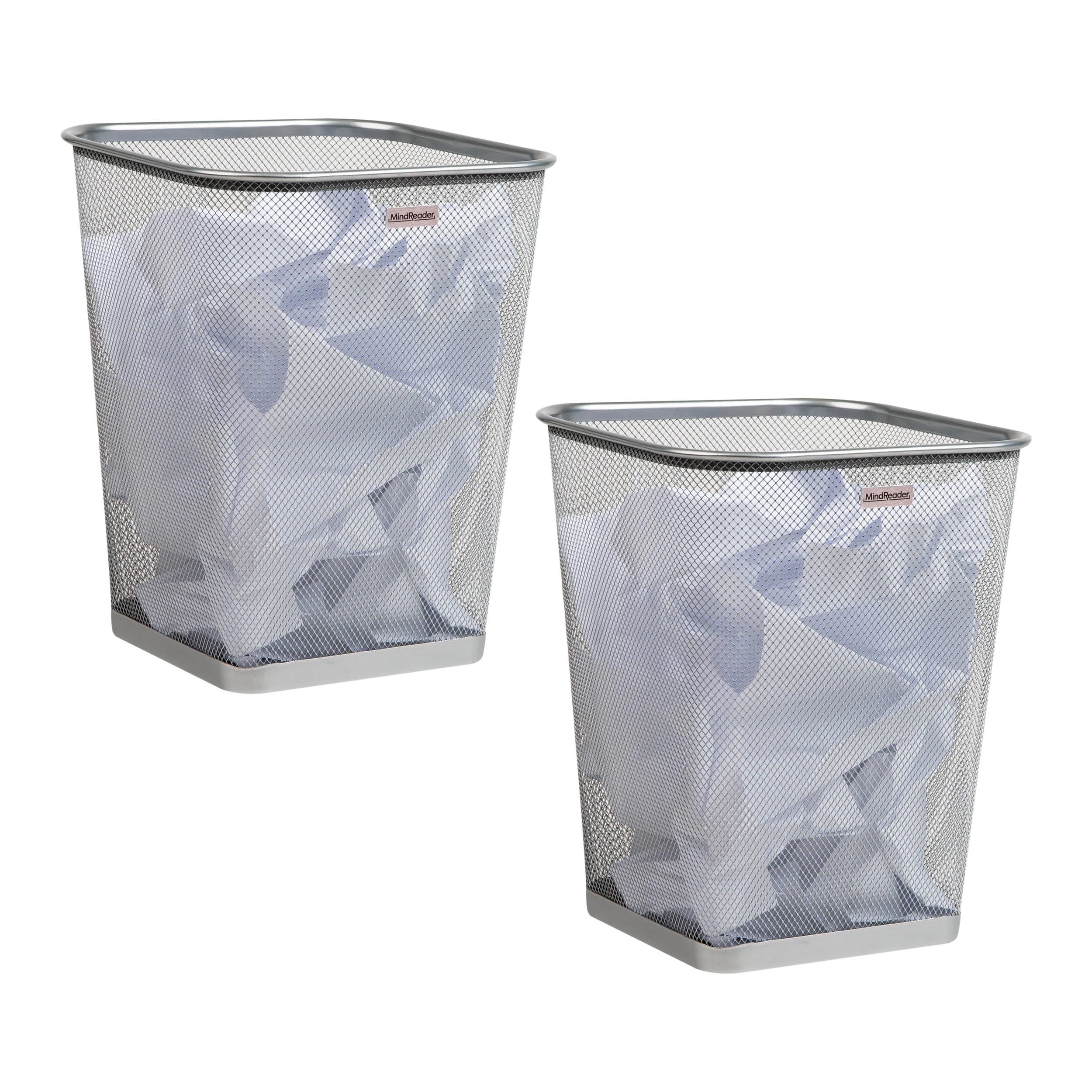 Mind Reader Mesh Trash Can, Square Wastebasket for Office or Home, 5 Gallon Capacity, Metal Mesh, Set of 2, Silver
