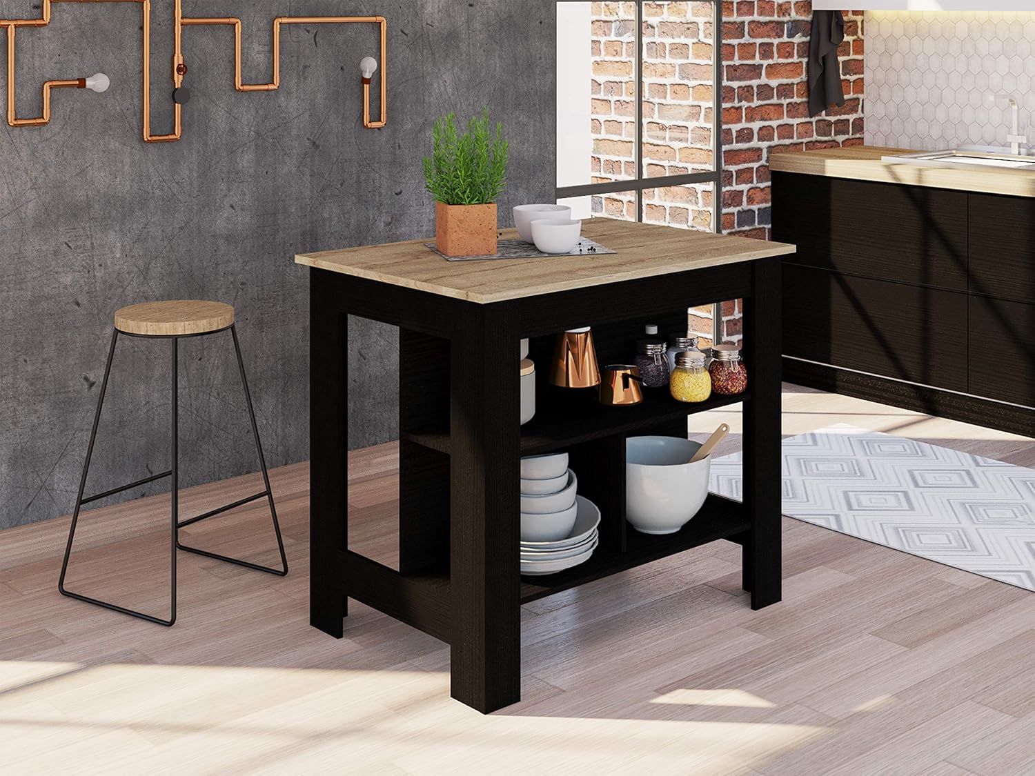 Delos 40Kitchen Island Black-Light Oak