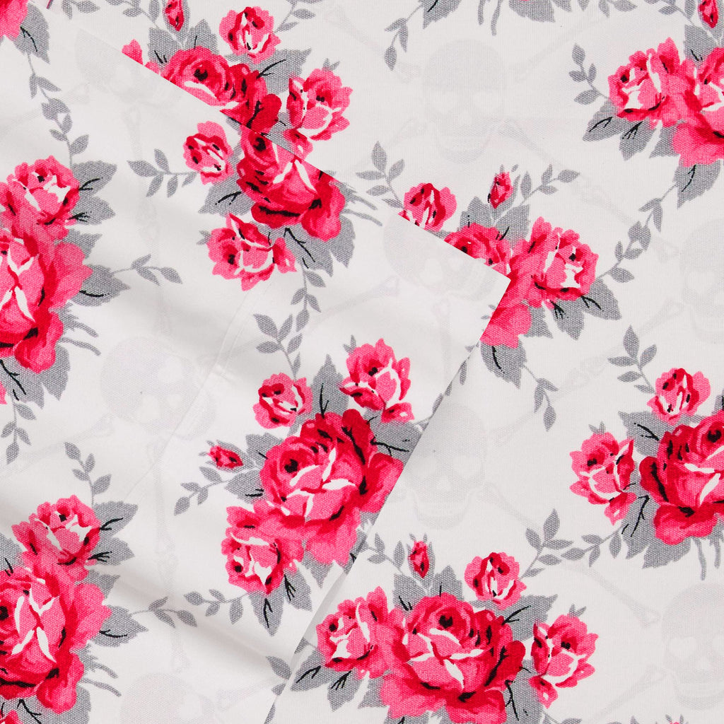 Betsey Johnson - King Bed Sheets, Soft & Lightweight Bedding, Fade & Wrinkle Resistant (Skull Rose Trellis, King)