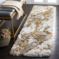 SAFAVIEH Horizon Shag Collection Runner Rug - 2 x 15, Grey & Gold, Modern Abstract Design, Non-Shedding & Easy Care, 2.6-inch 