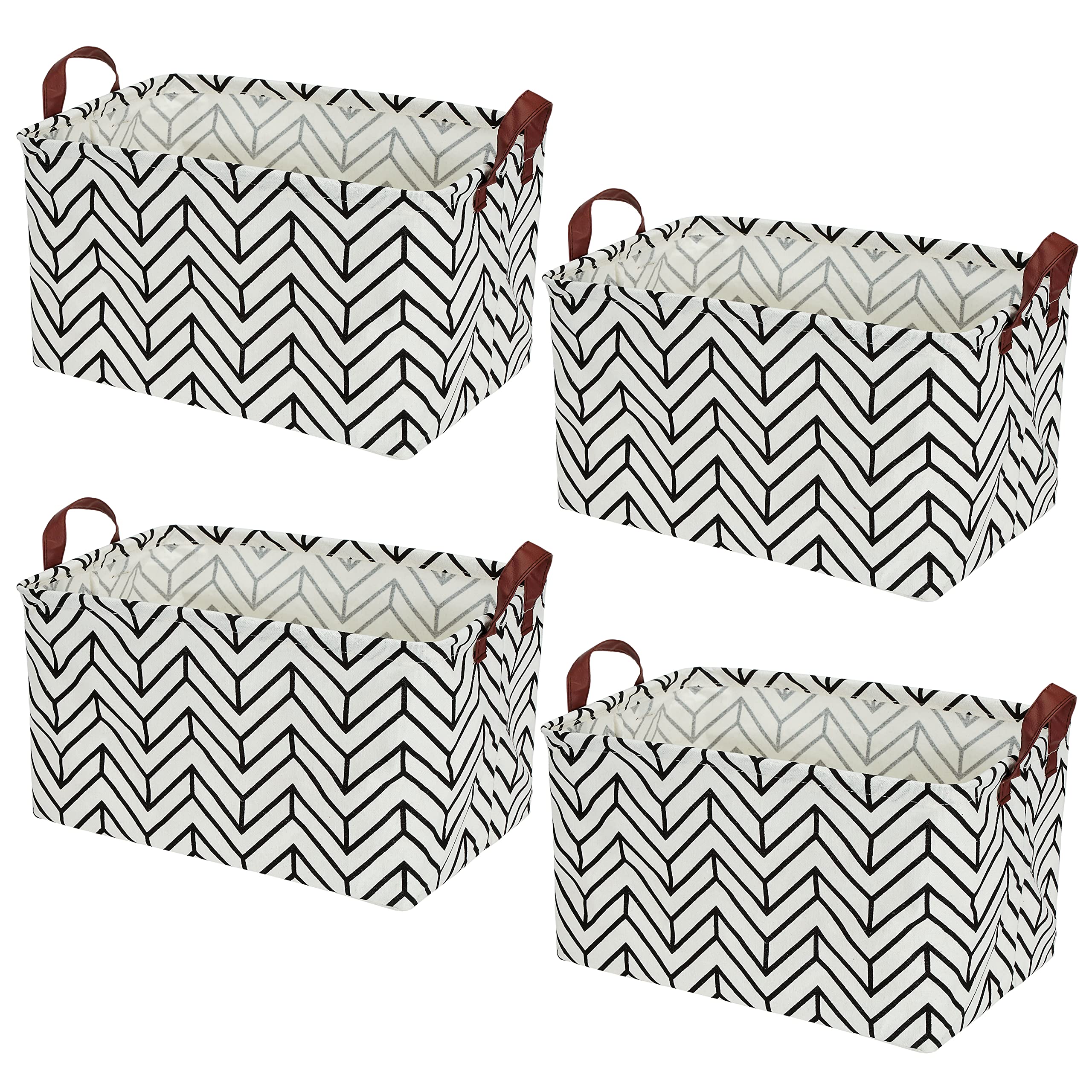 Kingrol 4 Pack Foldable Storage Baskets with Handles, Waterproof Storage Bins for Home, Office, Nursery, Laundry Organizers, 15 