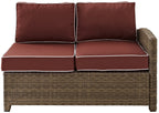 Crosley Furniture Bradenton Outdoor Sectional Right Side Loveseat, 2-Person Wicker Patio Couch for Deck, Brown with Sangria Cushions
