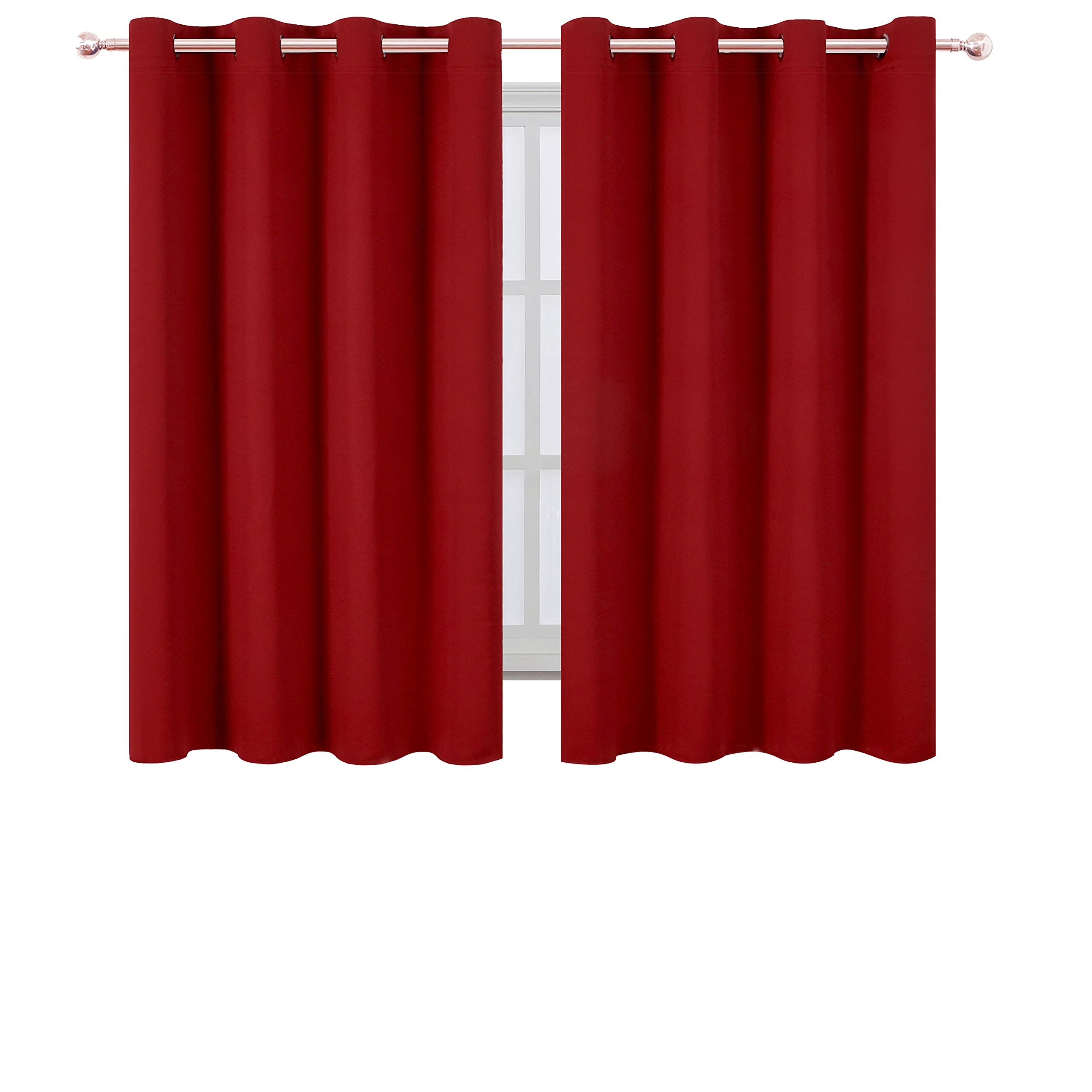 LEMOMO Red Thermal Blackout Curtains, 52x54 Inch, Set of 2, Room Darkening Polyester Panels for Bedroom, Model BK001-5254-RED