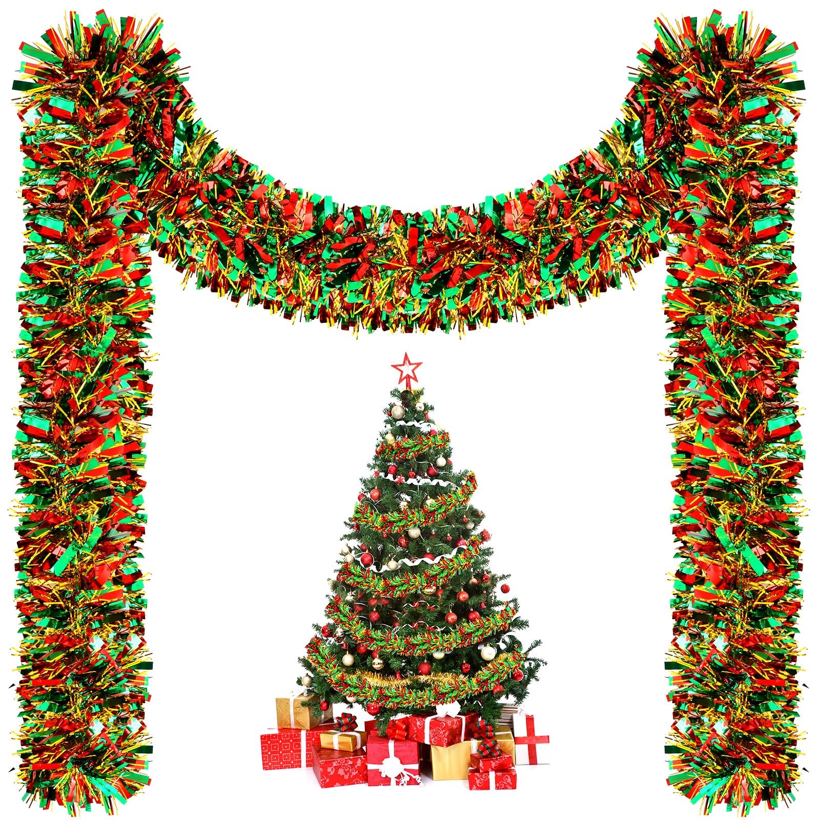 Riceshoot 131.23 ft Christmas Tinsel Garland Metallic Tinsel Twist Garland Bulk Christmas Tree Decorations Christmas Tinsel Glit