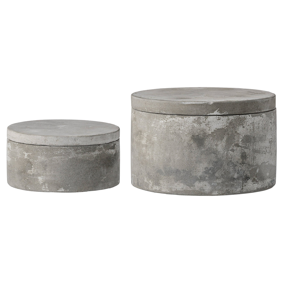 Bloomingville Set of 2 Grey Round Decorative Cement Lids Boxes