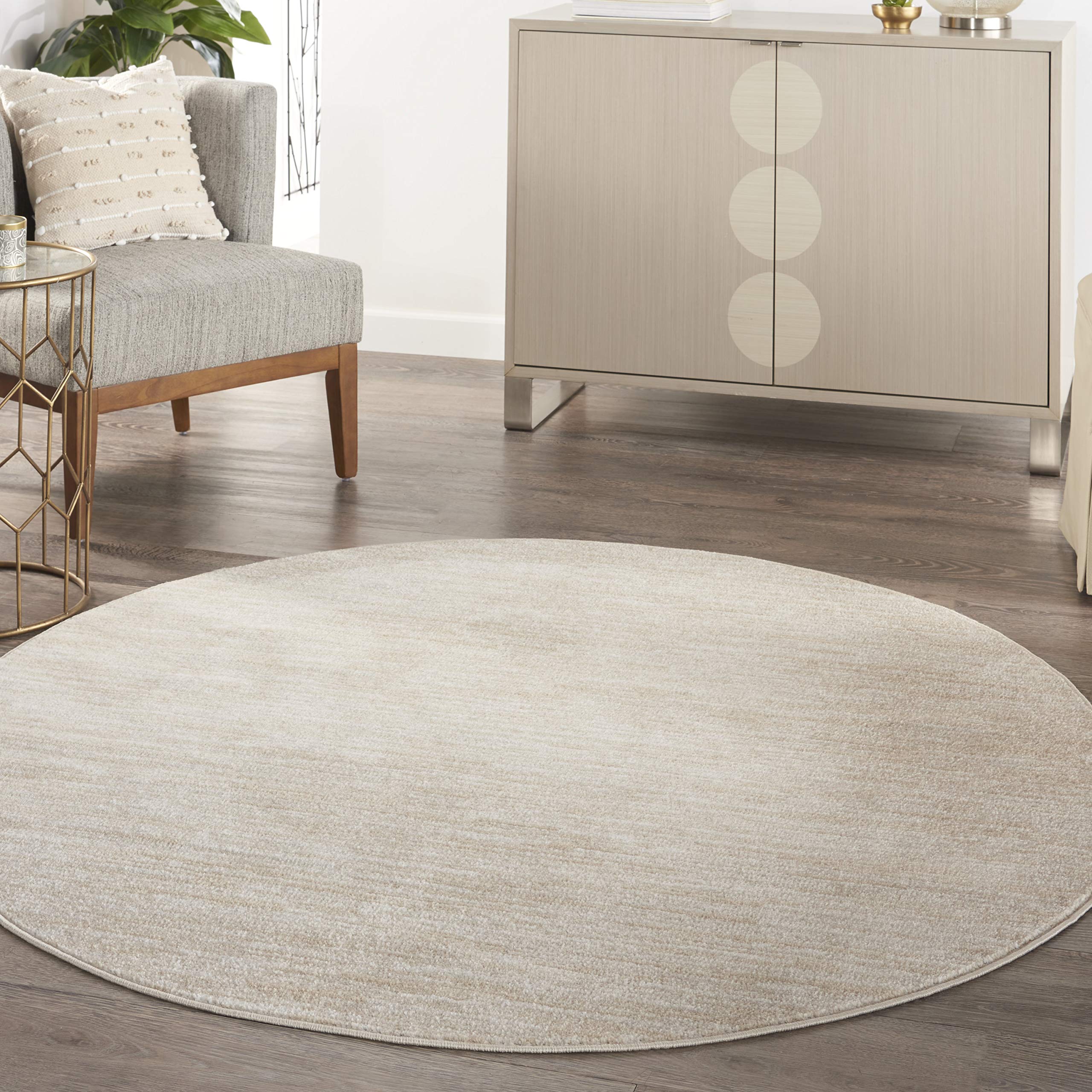 Nourison Essentials Indoor/Outdoor Ivory Beige 6' X Round Area Rug, Easy Cleaning, Non Shedding, Bed Room, Living Room, Dining R