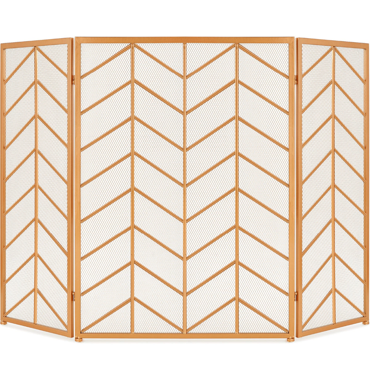 Best Choice Products 52x31in 3 Panel Chevron Fireplace Screen, Mid Century Modern Wrought Iron Hand Crafted Fire Place Guard for