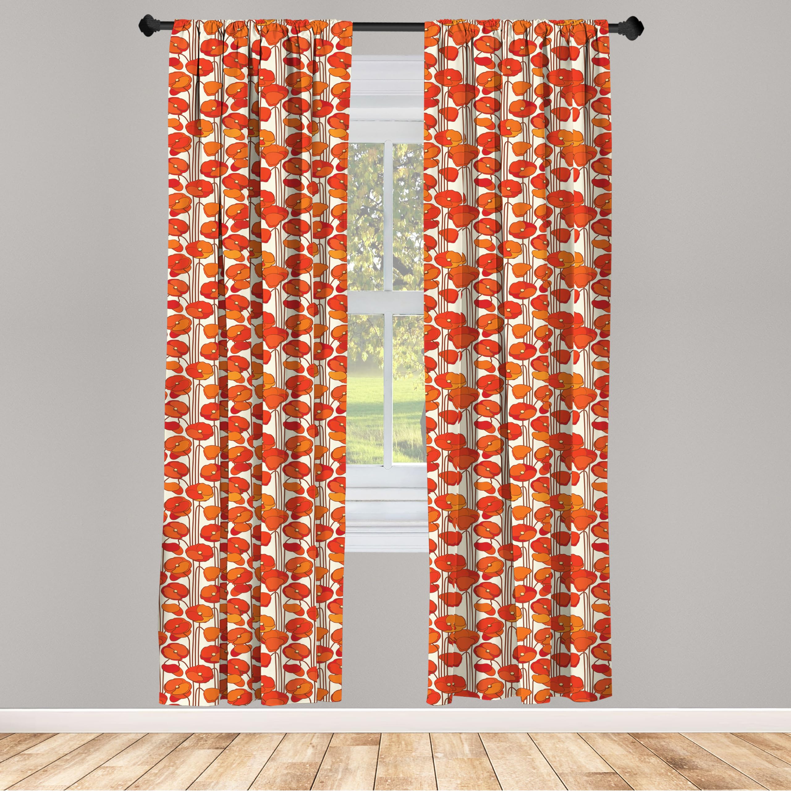 Ambesonne Floral Window Curtains, Art Nouveau Style Poppy Flowers Retro Spring Summer Garden Foliage Petals, Lightweight Decorat