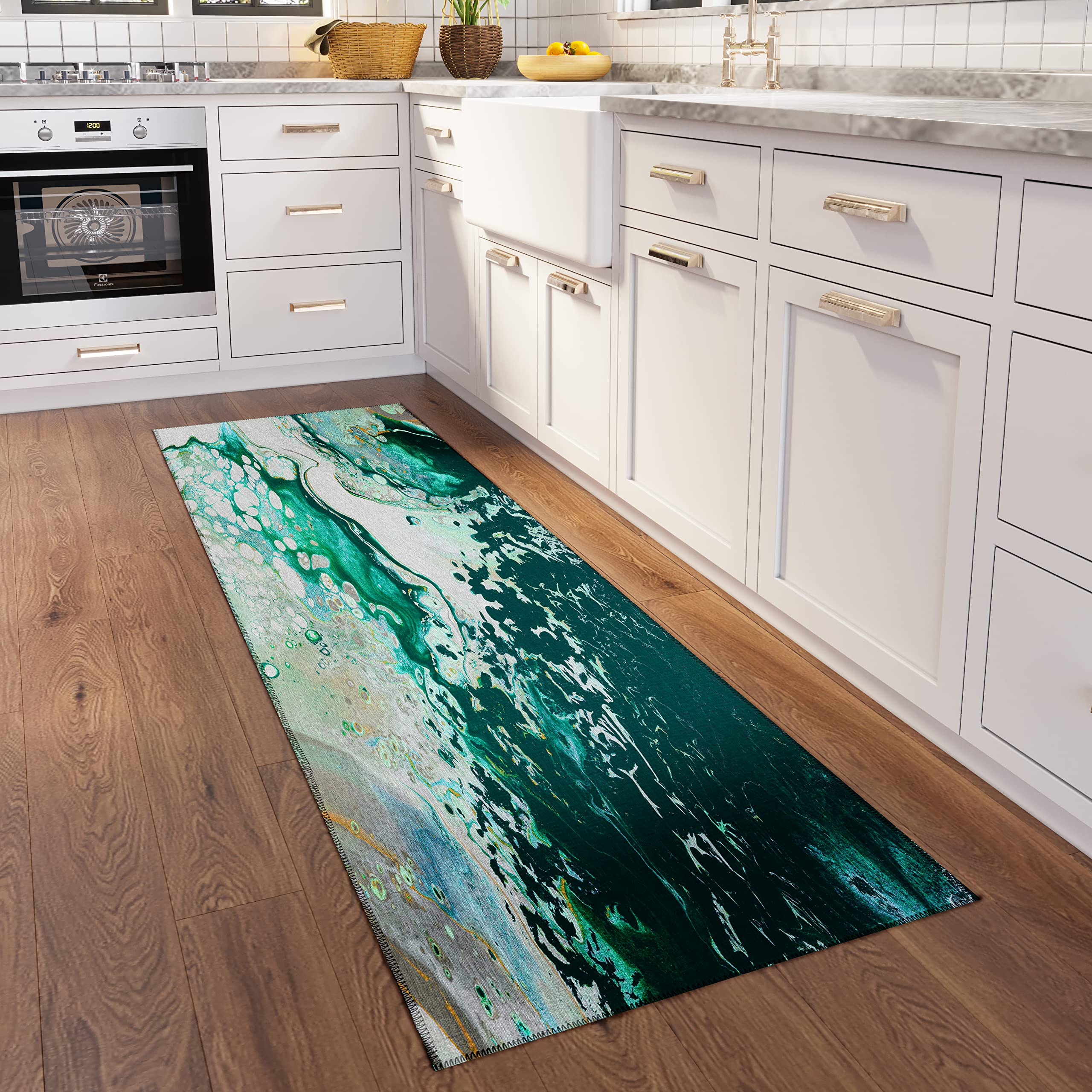 Addison Rugs Karina Akc40 Green 2'3" X 7'6" Indoor Outdoor Runner Rug, Easy Clean, Machine Washable, Non Shedding, Bedroom, Entry, Living Room, Dining Room, Kitchen, Patio Rug
