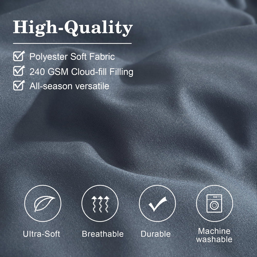 Monbix Queen Comforter Set - 7 Pieces, Blue Gray, All Seasons Down Alternative, Model Solid Comforter-001, Includes Sheets & Pillowcases