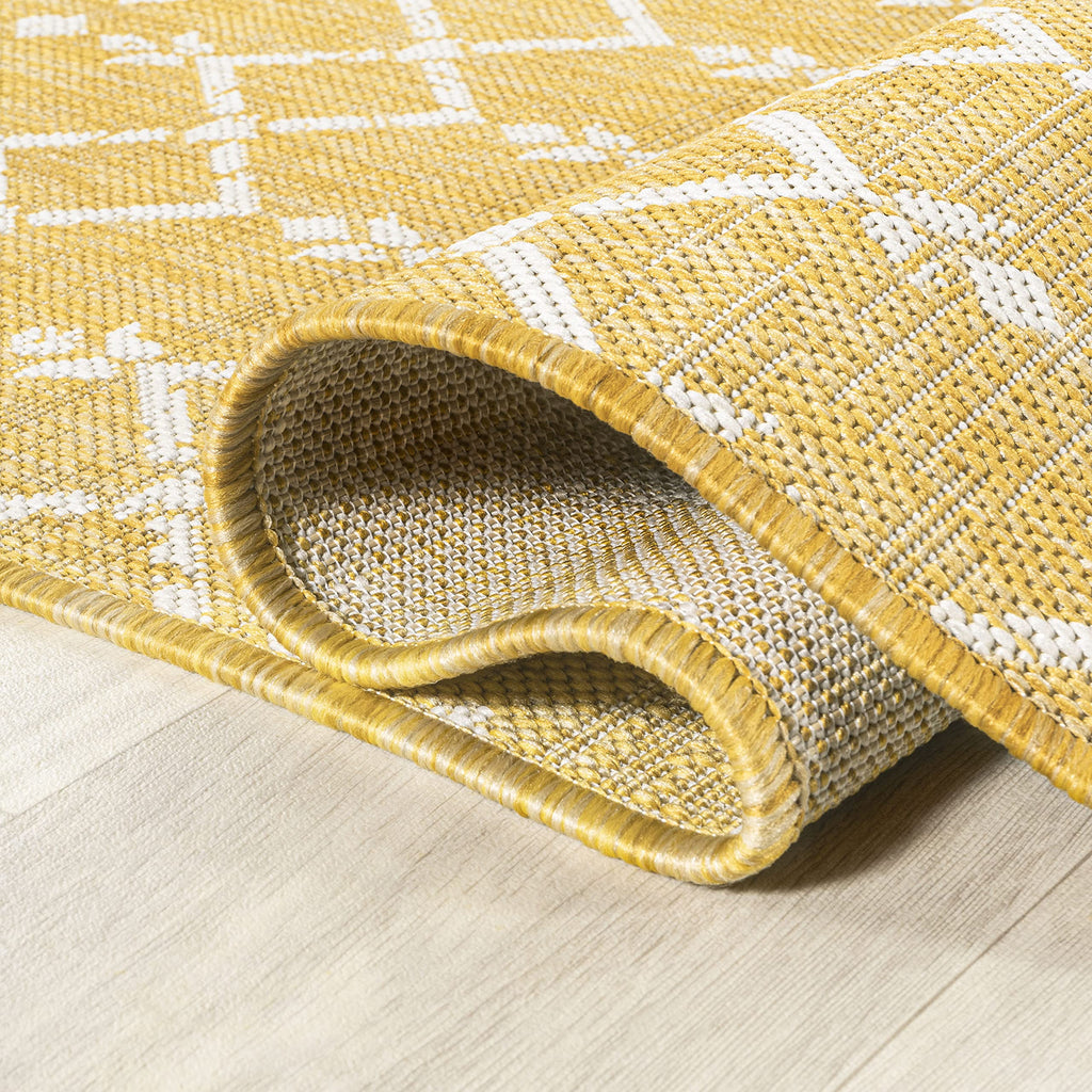 Jonathan Y Smb108G-5 Ourika Moroccan Geometric Textured Weave Indoor Outdoor Area Rug, Coastal, Traditional, Transitional Easy Cleaning,Bedroom,Kitchen,Backyard,Patio,Non Shedding, Yellow/Cream, 5 X 8