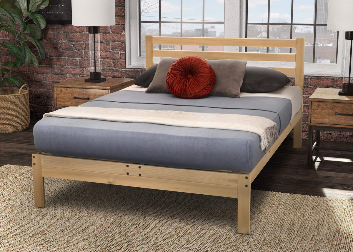 KD Frames Lexington Platform Bed - Twin XL Bed - Unfinished Wood Bed Frame - Natural, Minimalist Bed with Slatted Headboard - Ea