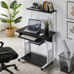 Yaheetech 2 Tier Mobile Computer Desk With Printer Shelf & Keyboard Tray Rolling Computer Table For Small Spaces, Compact Study Workstation With Wheels, Space Saving, Black
