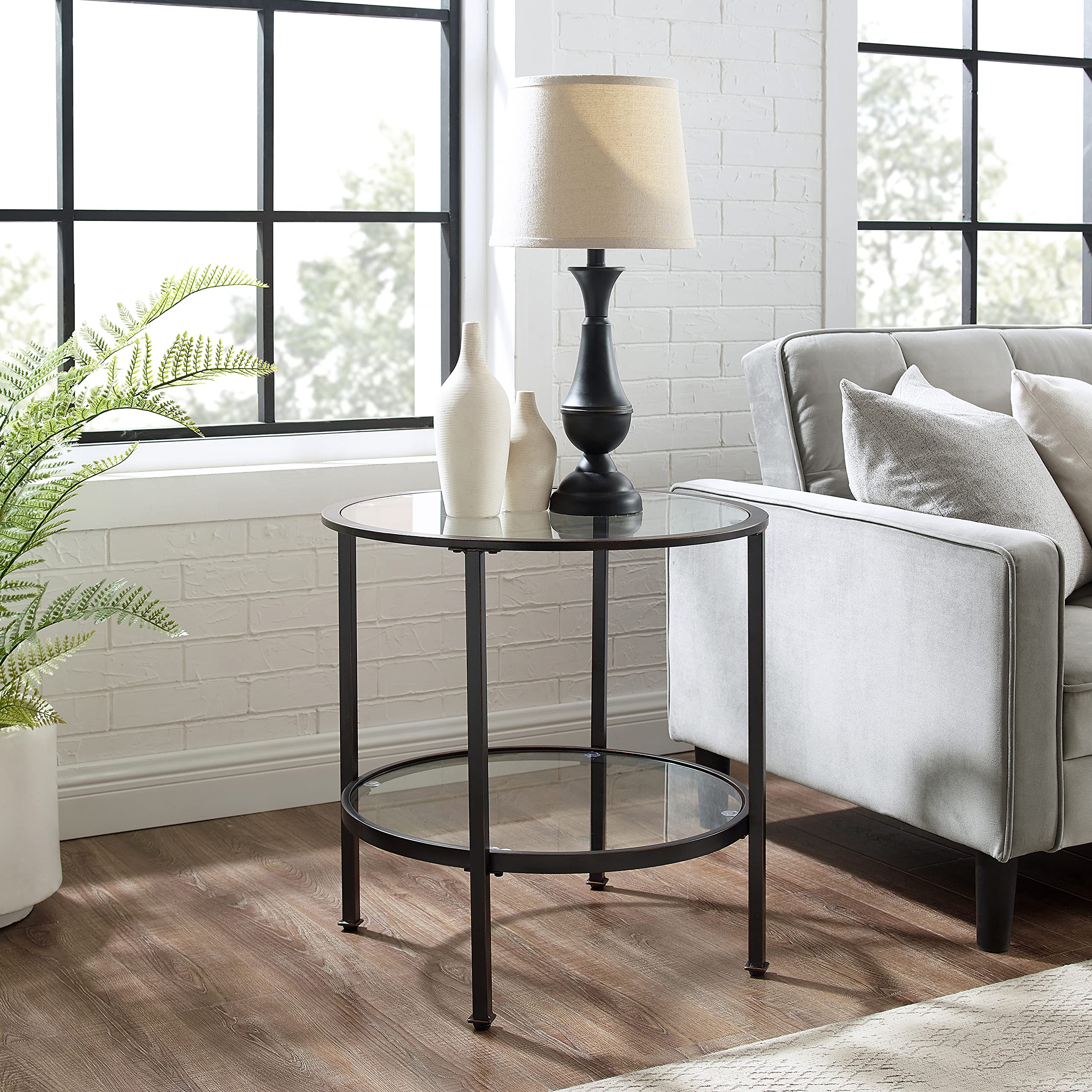 Crosley Furniture Aimee Small Side End Table with Storage Shelf for Living Room, Oil-Rubbed Bronze