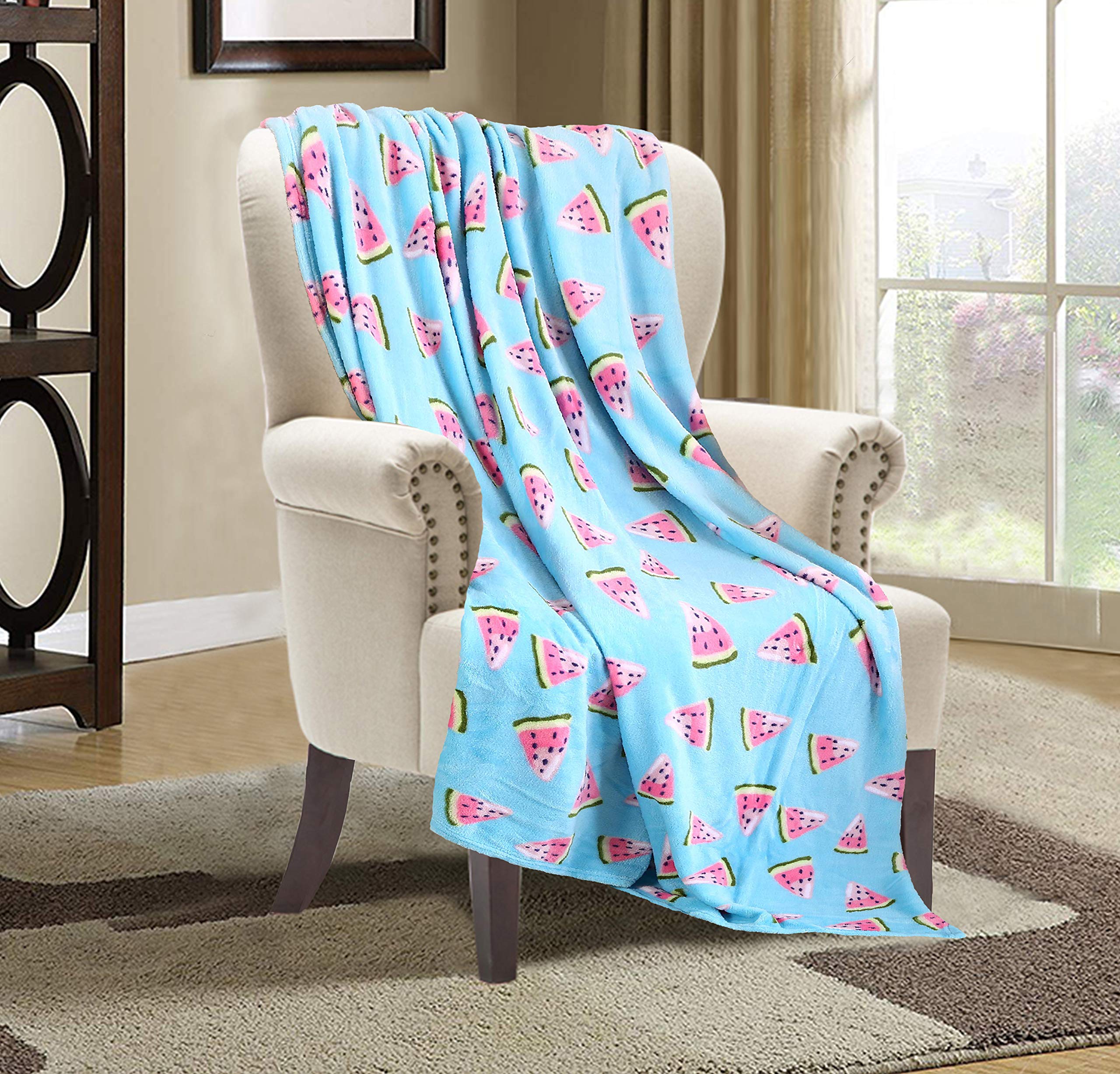 Elegant Comfort Velvet Touch Ultra Plush Christmas Holiday Printed Fleece Throw/Blanket-50 X 60Inch, (Watermelon)