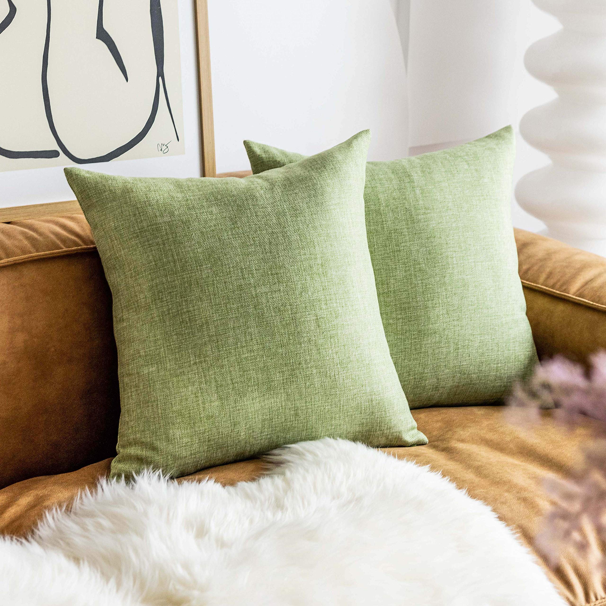 Demetex Green Throw Pillow Covers 18 X 18, Sage Green Throw Pillows Linen Couch Set Of 2, Decorative Green Pillow Covers For Cou