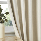 Dualife Natural Birch Pinch Pleated Blackout Curtains 108 Inches Long 9 Ft Length 2 Panels Set, Back Tab With Hooks,Ceiling Sun