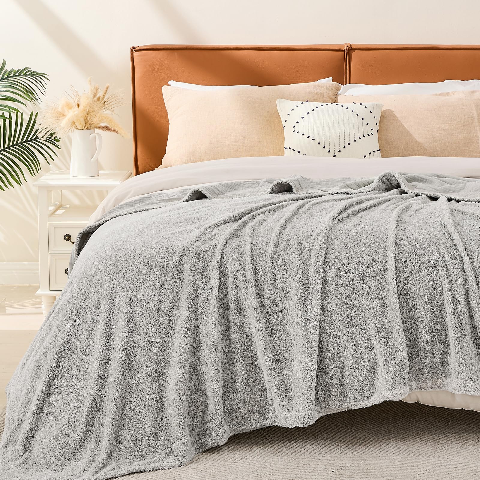 Emme Muslin Cotton Fleece Queen Blanket Reversible - 80'*90' Grey Soft Warm Throw Blankets For Couch Bed Picnic Travel Bed