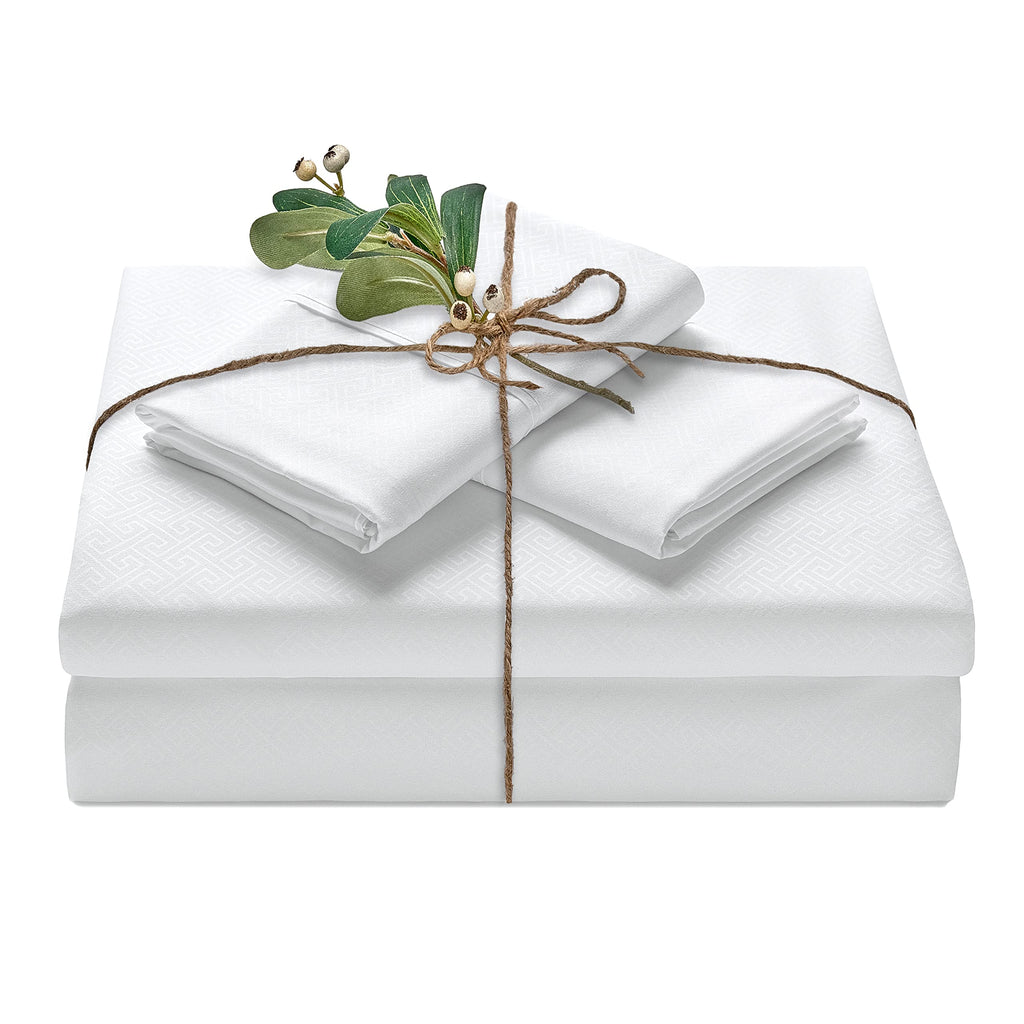 Chanasya Premium Embossed White Bed Sheets Set For Twin Size 3-Piece - Soft Maze Pattern 1 Flat Sheet 1 Fitted Sheet 1 Pillowcas