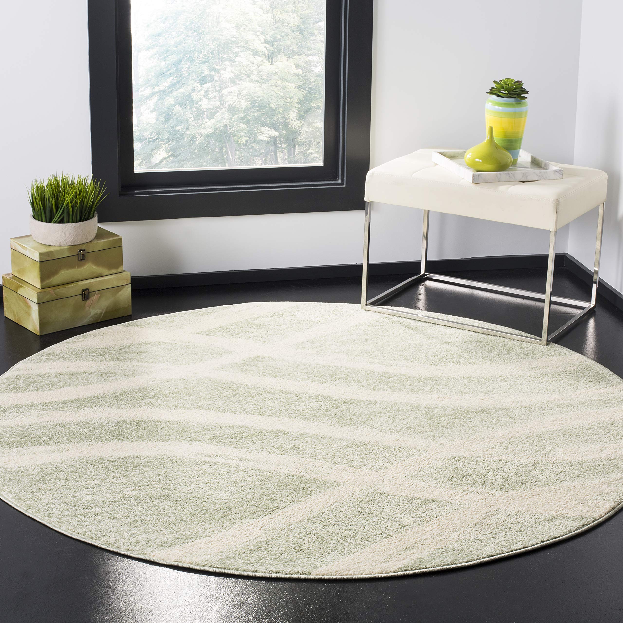 SAFAVIEH Adirondack Collection 3 Round Sage/Cream ADR125X Modern Wave Distressed Non-Shedding Living Room Dining Bedroom Foyer 