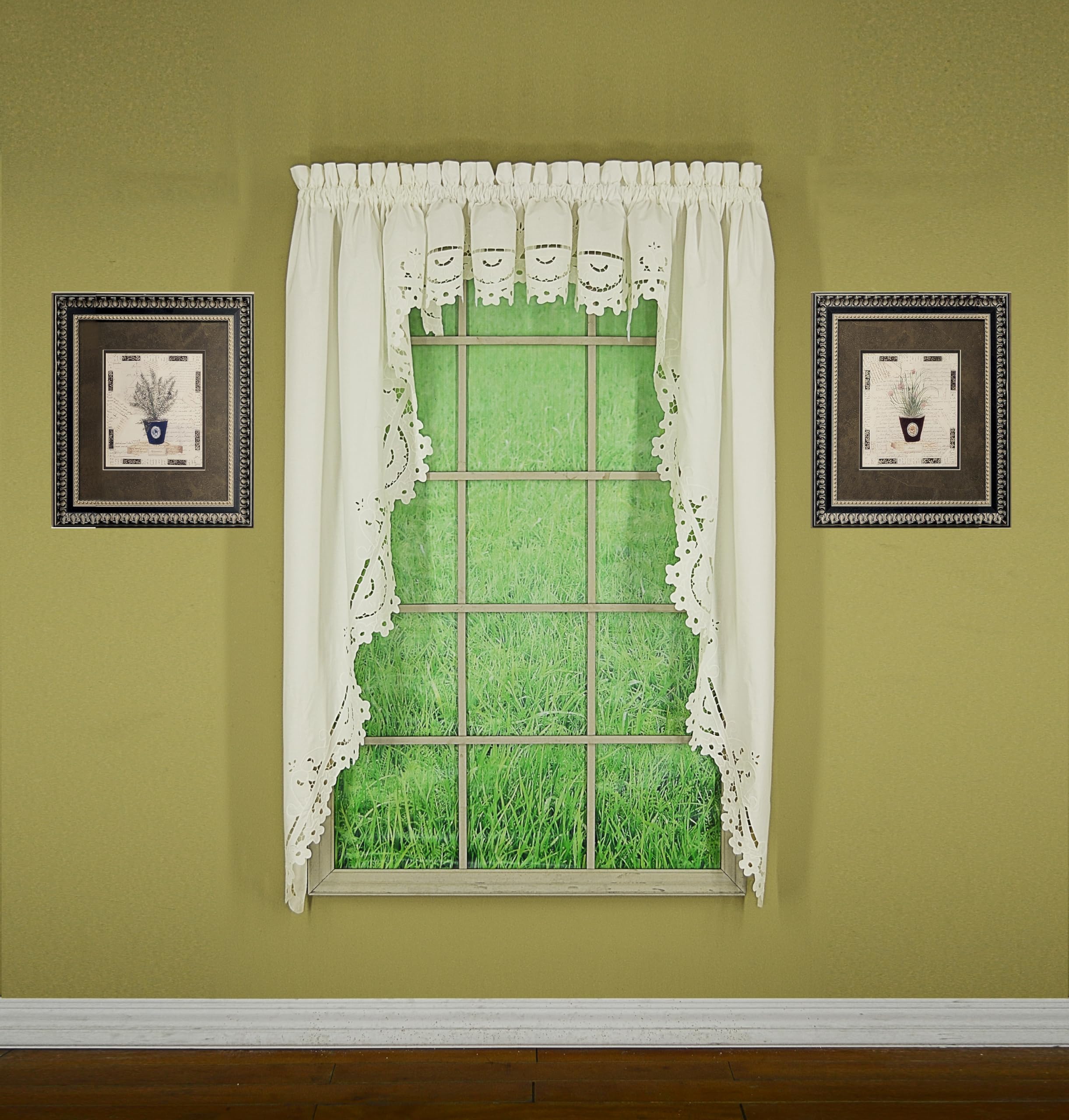 Today'S Curtain Imperial Classic Drawn Cutwork Window Swagger, 63-Inch, Beige