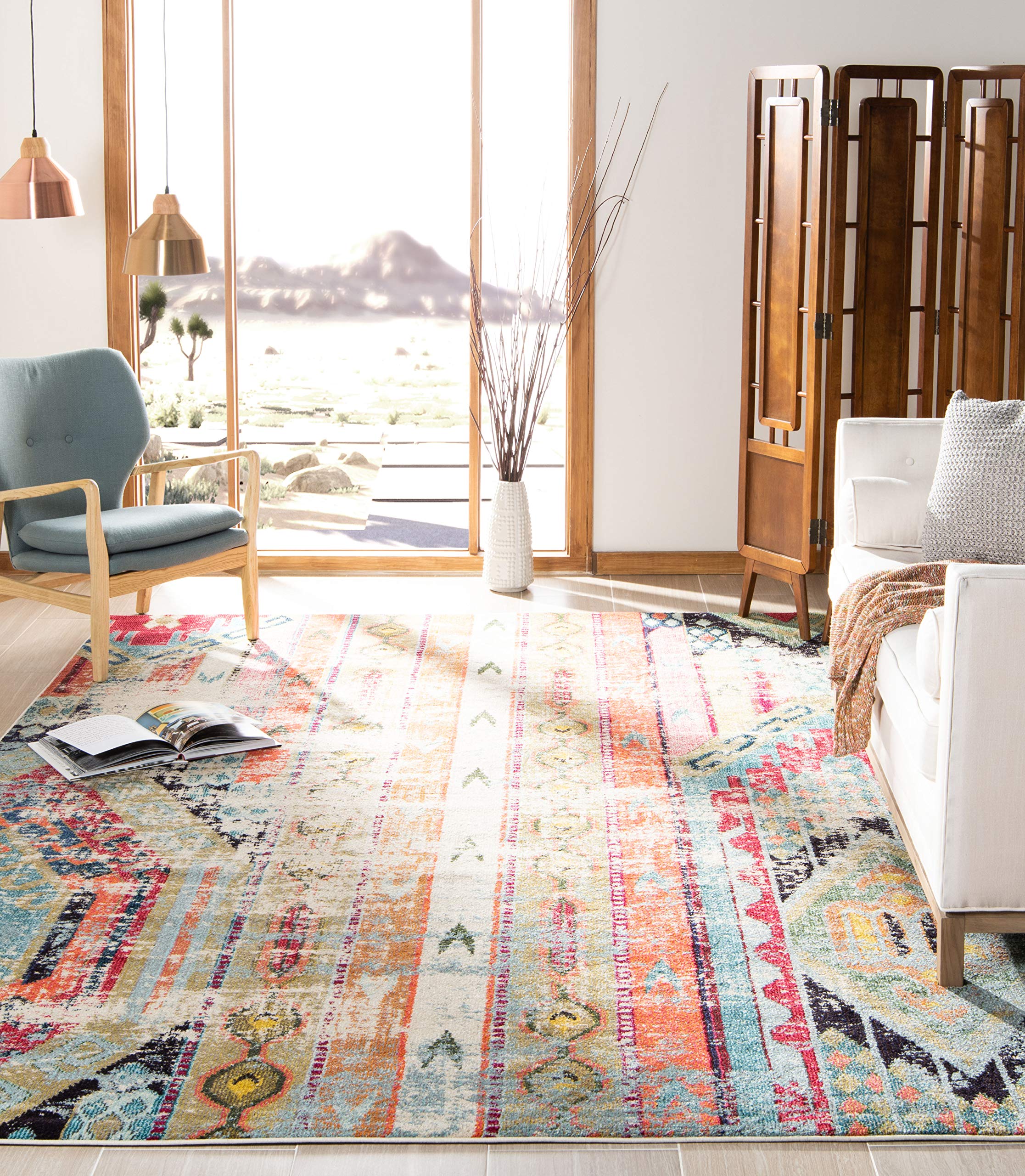 SAFAVIEH Monaco Collection Area Rug - 67 x 92, Multi, Boho Chic Tribal Distressed Design, Non-Shedding & Easy Care, Ideal for 