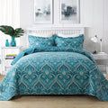 Newlake Cotton Bedspread Quilt Sets-Reversible Patchwork Coverlet Set, Turquoise Classic Royal Pattern, Queen Size