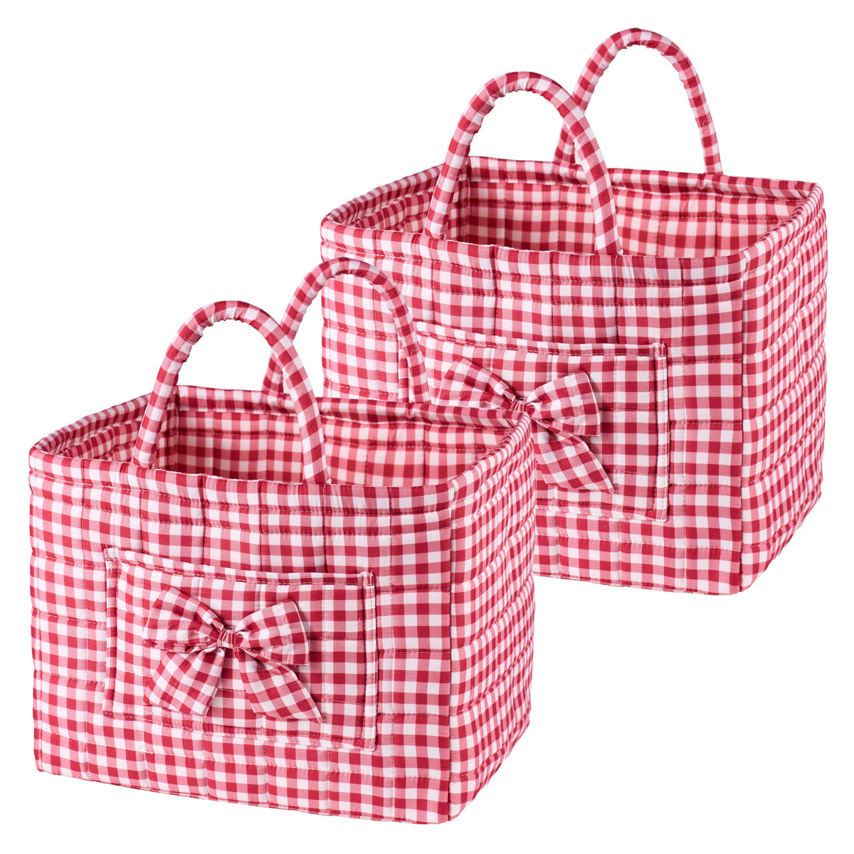 Quilted Fabric Storage Basket 13x11x10.6 Red Plaid, 2 Pack