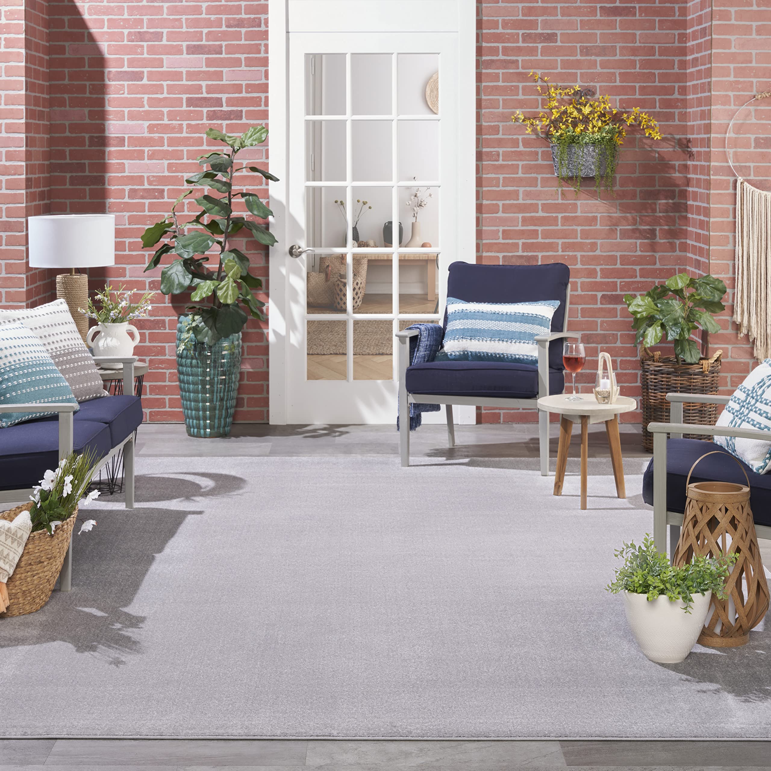 Nourison Essentials Indoor/Outdoor Silver Grey 12' X 15' Area Rug, Easy Cleaning, Non Shedding, Bed Room, Living Room, Dining Room, Backyard, Deck, Patio (12X15)