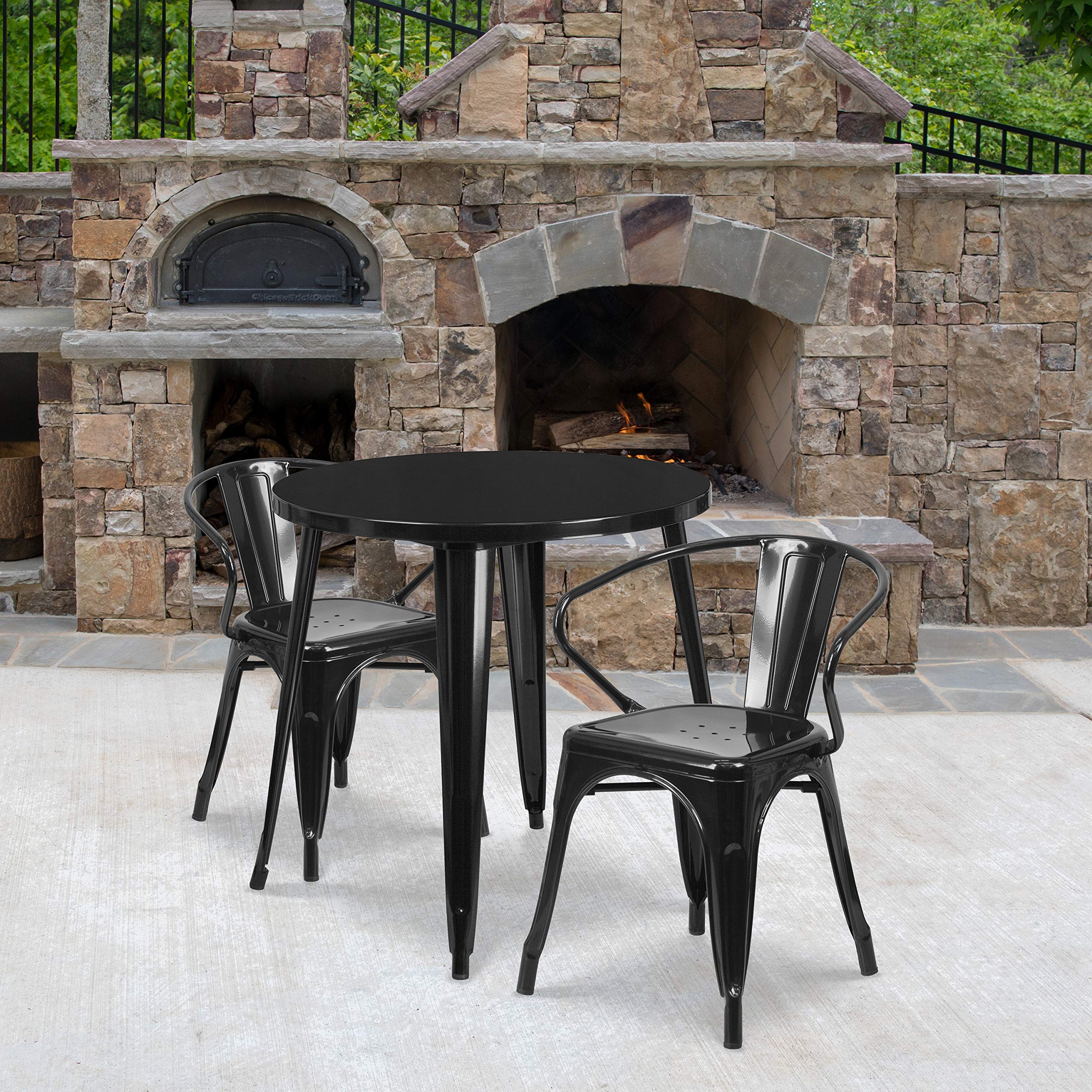 Flash Furniture Conrad Commercial Grade 30 Round Yellow Metal Indoor-Outdoor Table Set with 2 Arm Chairs