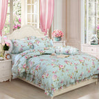 Fadfay Shabby Floarl Cotton Bedding Set Queen 4-Pieces Light Blue Hydrangea Print Duvet Cover Set With Bedskirt French Country S