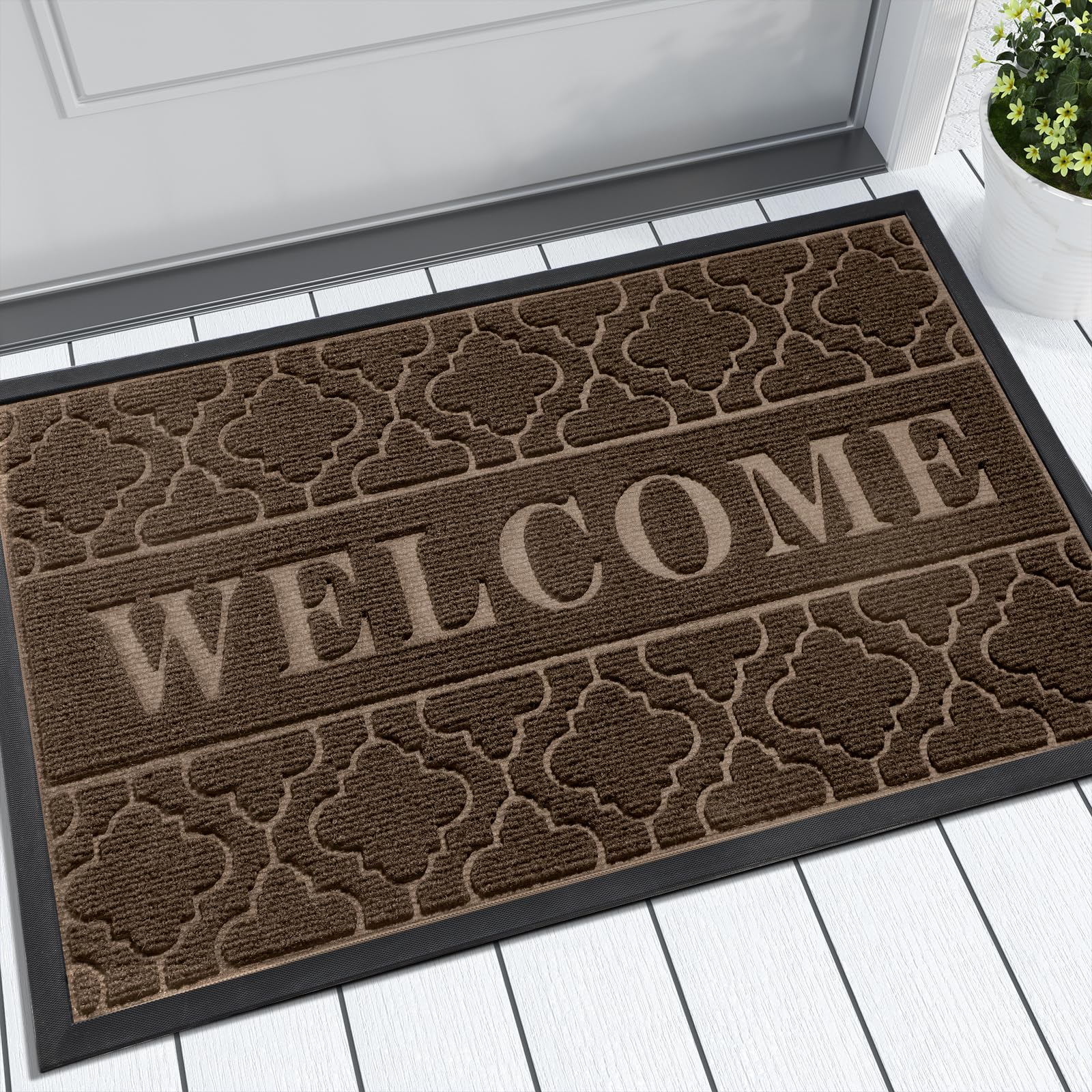 Yimobra Welcome Mat Outdoor Indoor, 47X32 All-Season Waterproof Front Door Mat, All-Weather Heavy Duty Doormat, Low Profile Porc
