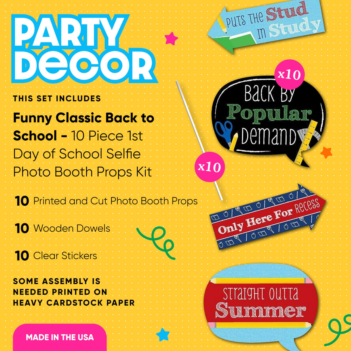Big Dot Of Happiness Funny Classic Back To School - First Day Of School Decorations And Photo Booth Props Kit - 10 Piece