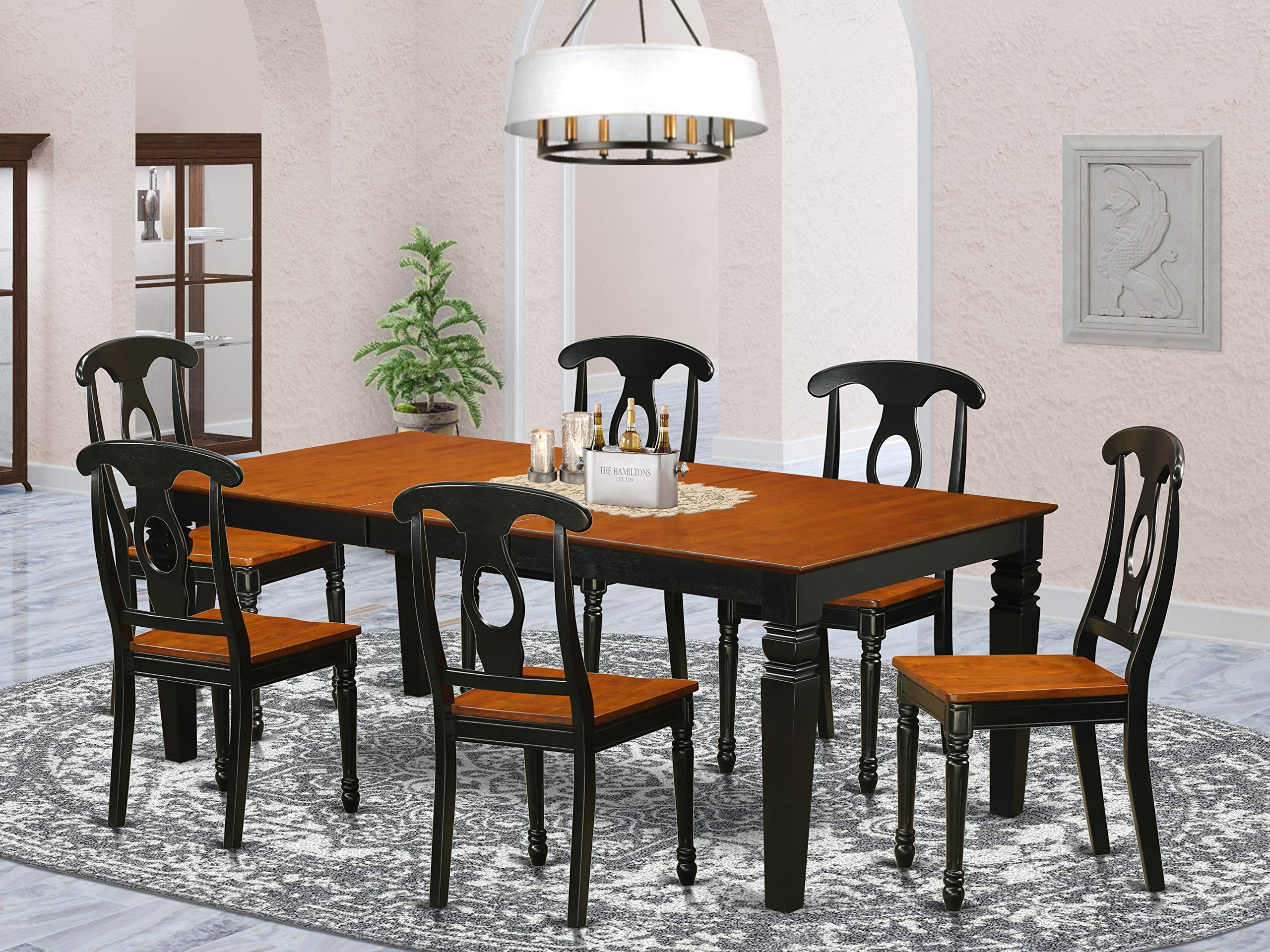 East West Furniture LGKE7-BCH-W Logan 7 Piece Set Consist of a Rectangle Dining Room Table with Butterfly Leaf and 6 Wooden Seat Chairs, 42x84 Inch, Black & Cherry