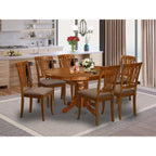 East West Furniture Avon 7 Piece Modern Set Consist of an Oval Wooden Table with Butterfly Leaf and 6 Faux Leather Kitchen Dining Chairs, 42x60 Inch, Saddle Brown