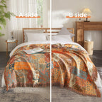 Boho Throw Blanket For Bed 90   X98   , 100% Cotton Woven Blanket For Couch Sofa, Ultra Soft 4-Layer Muslin Quilt With Patchwork