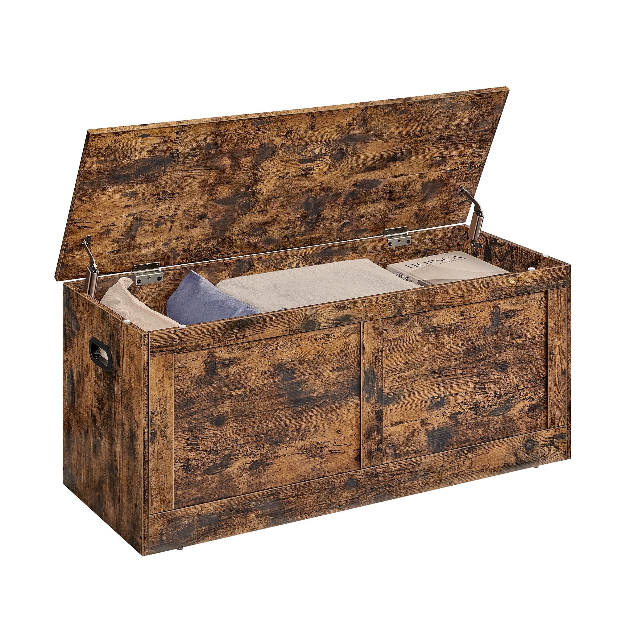 VASAGLE Storage Chest, Storage Trunk with 2 Safety Hinges, Storage Bench, Shoe Bench, Farmhouse Style, 15.7 x 39.4 x 18.3 Inches
