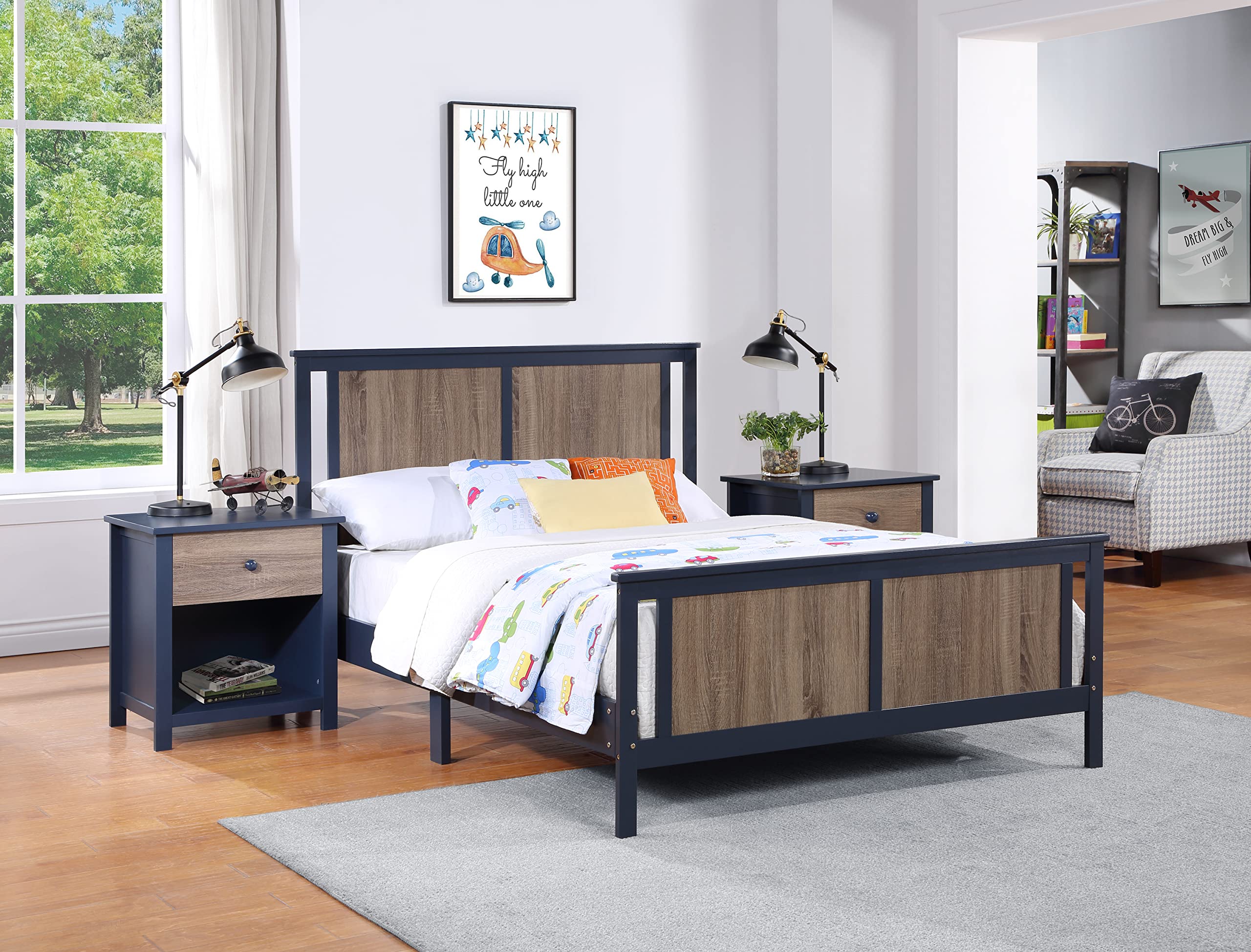 Olive & Opie Connelly Full Bed in Midnight Blue/Vintage Walnut