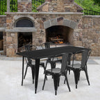 Commercial Grade 31.5 Square Black Metal Indoor-Outdoor Table Set with 4 Stack Chairs