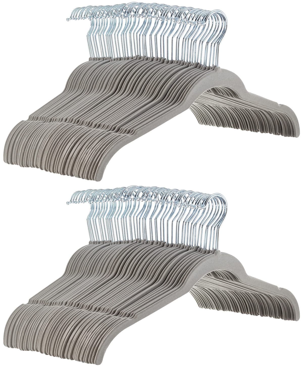 Amazon Basics Space-Saving Slim, Velvet, Non-Slip Shirt Clothes Hangers, Gray/Silver - Pack of 100