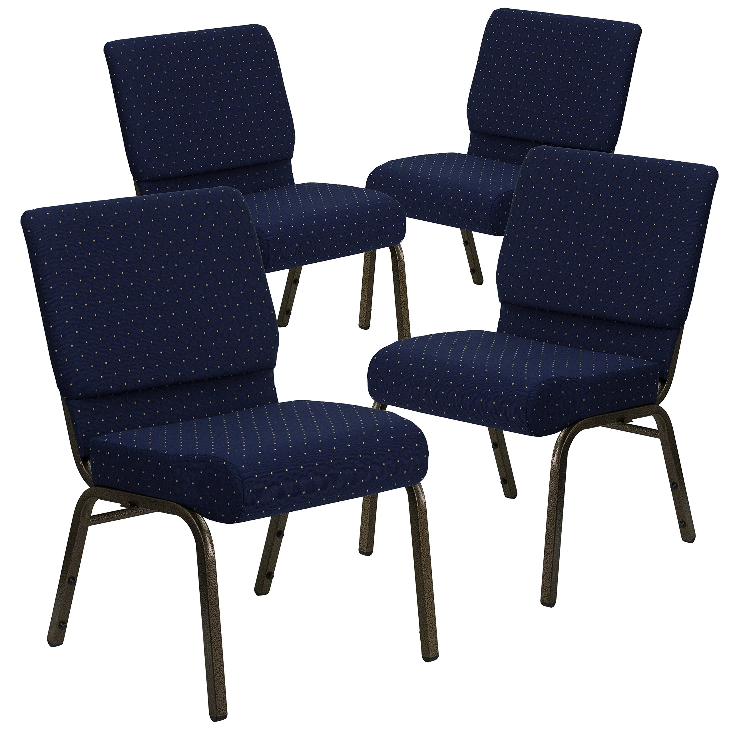 4 Pk. 21 Navy Blue Dot Fabric Stacking Church Chair - Gold Vein Frame