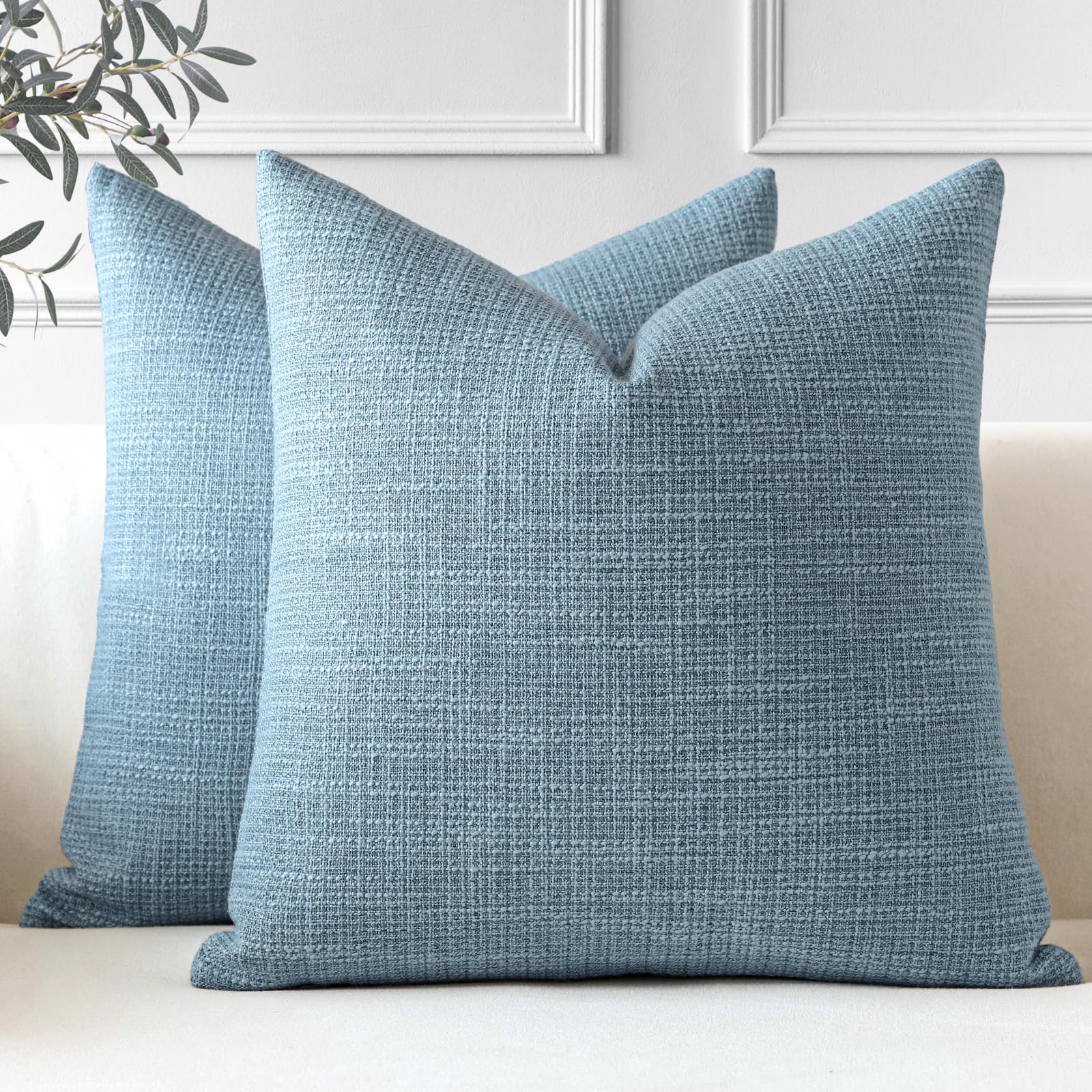 Otostar Pack Of 2 Throw Pillow Covers 16X16 Inch Linen Blue Pillowcases Farmhouse Decorative Solid Pillow Covers 40X40 Cm Square
