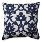 Pillow Perfect Damask Indoor/Outdoor Accent Throw Pillow, Plush Fill, Weather, And Fade Resistant, Floor - 25' X 25', Blue/Whi